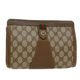 Gucci GG Canvas Web Sherry Line Clutch Bag PVC Leather Beige Green 43090