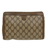 Gucci GG Canvas Web Sherry Line Clutch Bag PVC Leather Beige Green 43090