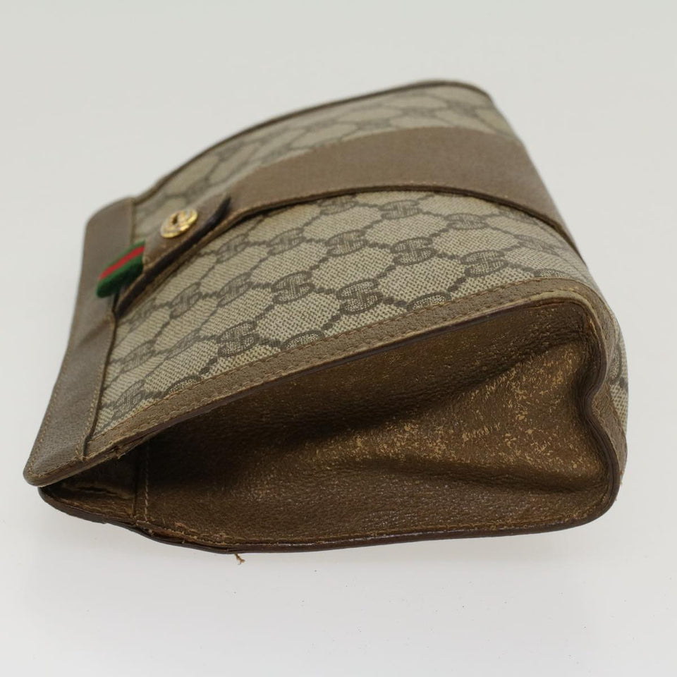 Gucci GG Canvas Web Sherry Line Clutch Bag PVC Leather Beige Green 43090