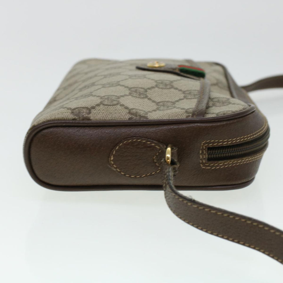 Gucci GG Canvas Web Sherry Line Shoulder Bag PVC Leather Beige Green 43091