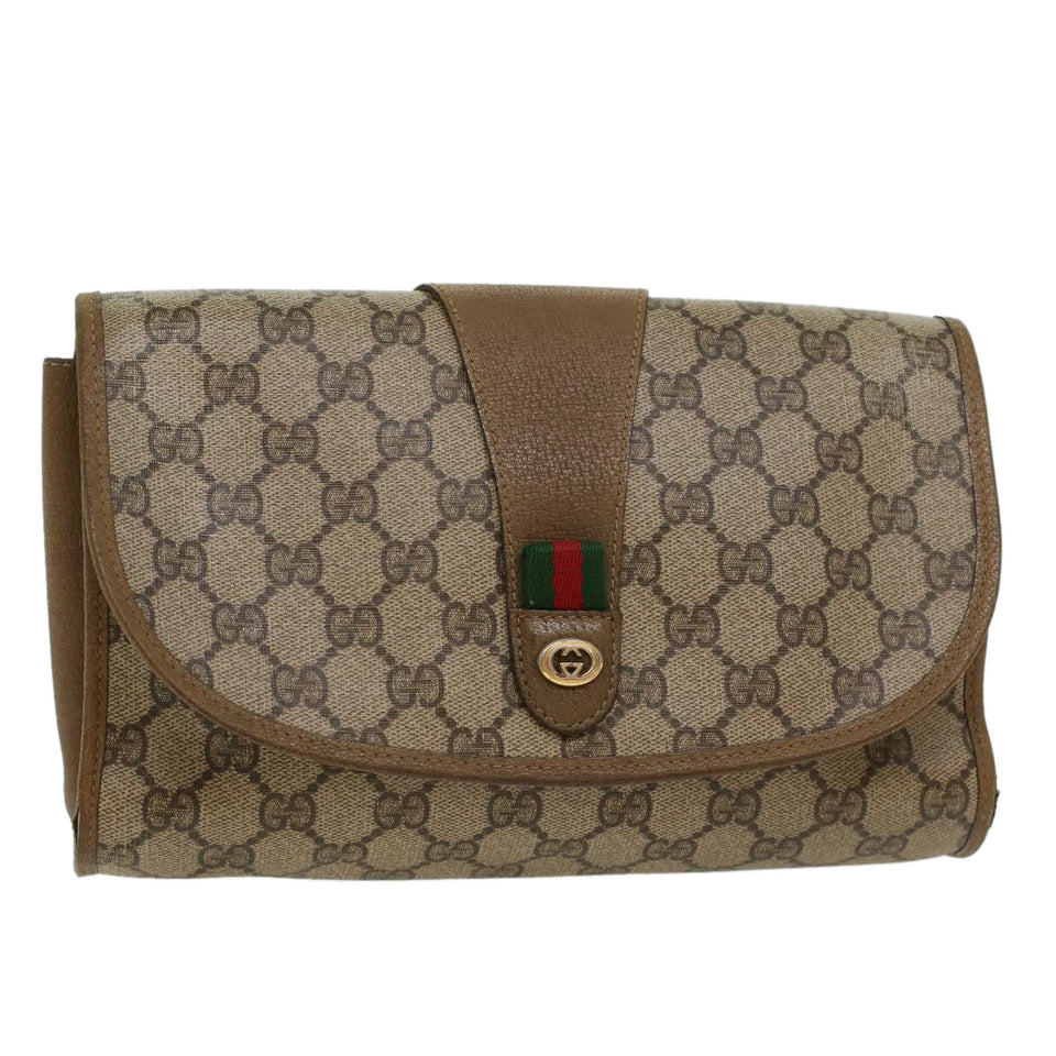Gucci GG Canvas Web Sherry Line Clutch Bag PVC Leather Beige Green 43092
