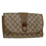 Gucci GG Canvas Web Sherry Line Clutch Bag PVC Leather Beige Green 43092