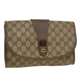 Gucci GG Canvas Web Sherry Line Clutch Bag PVC Leather Beige Green 43093