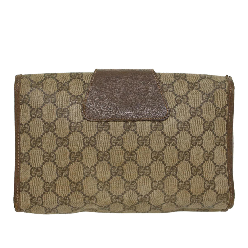 Gucci GG Canvas Web Sherry Line Clutch Bag PVC Leather Beige Green 43093