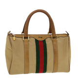 Gucci Web Sherry Line Boston Bag Canvas Beige Red Green 378.012.3841 43210
