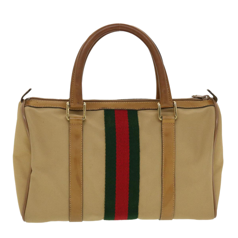 Gucci Web Sherry Line Boston Bag Canvas Beige Red Green 378.012.3841 43210