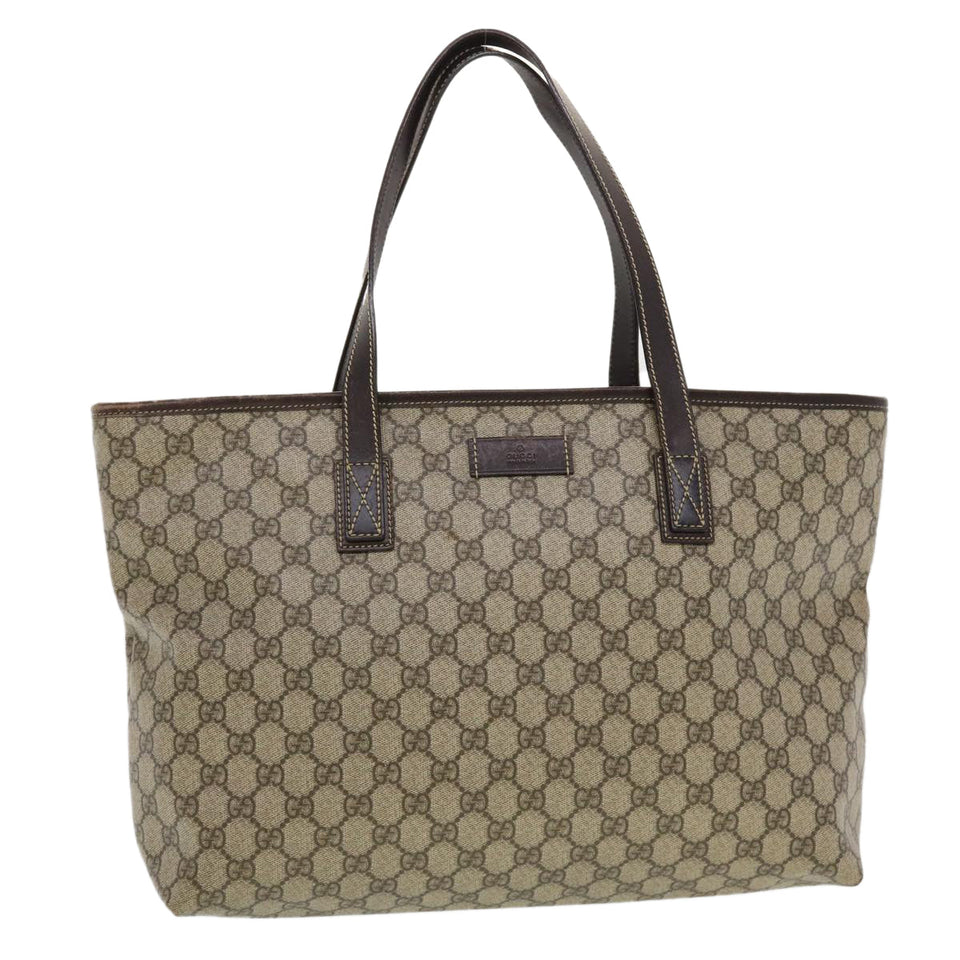 Gucci GG Canvas Tote Bag PVC Leather Beige 211137 43270