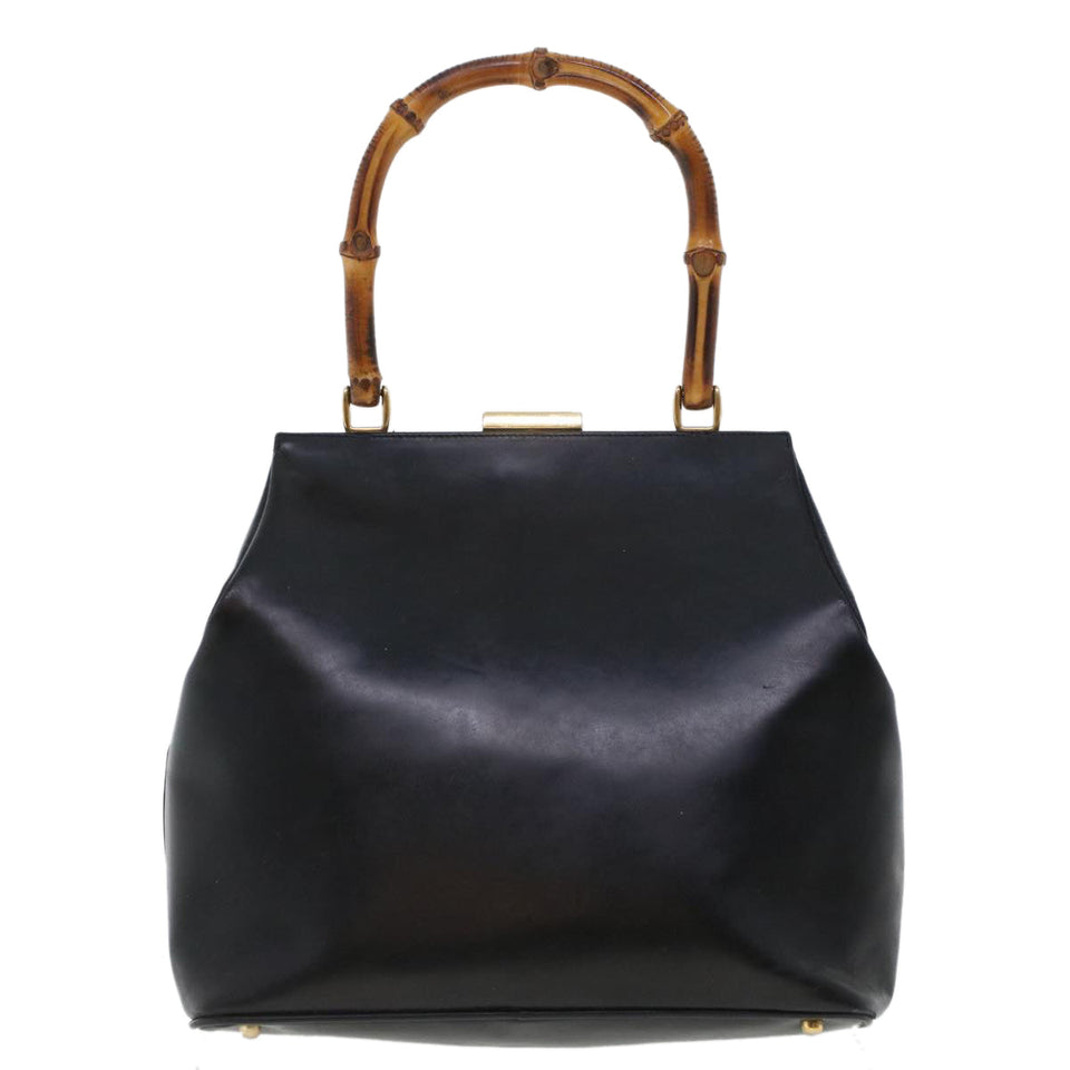 Gucci Bamboo Clasp Hand Bag Leather Black 000.781.0295 43320