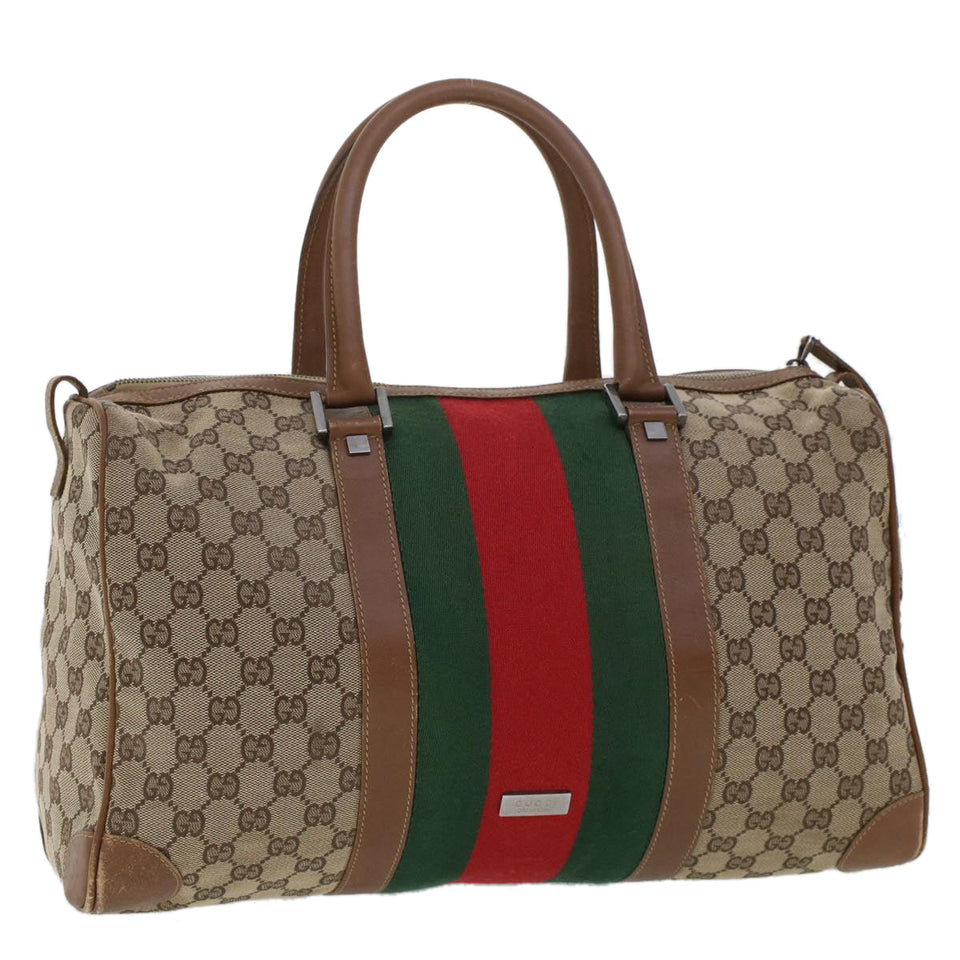Gucci GG Canvas Web Sherry Line Boston Bag Beige Red 2122.000.5301 43326