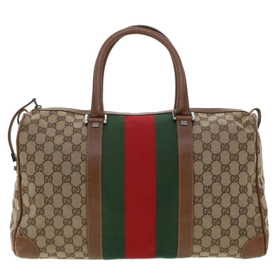 Gucci GG Canvas Web Sherry Line Boston Bag Beige Red 2122.000.5301 43326