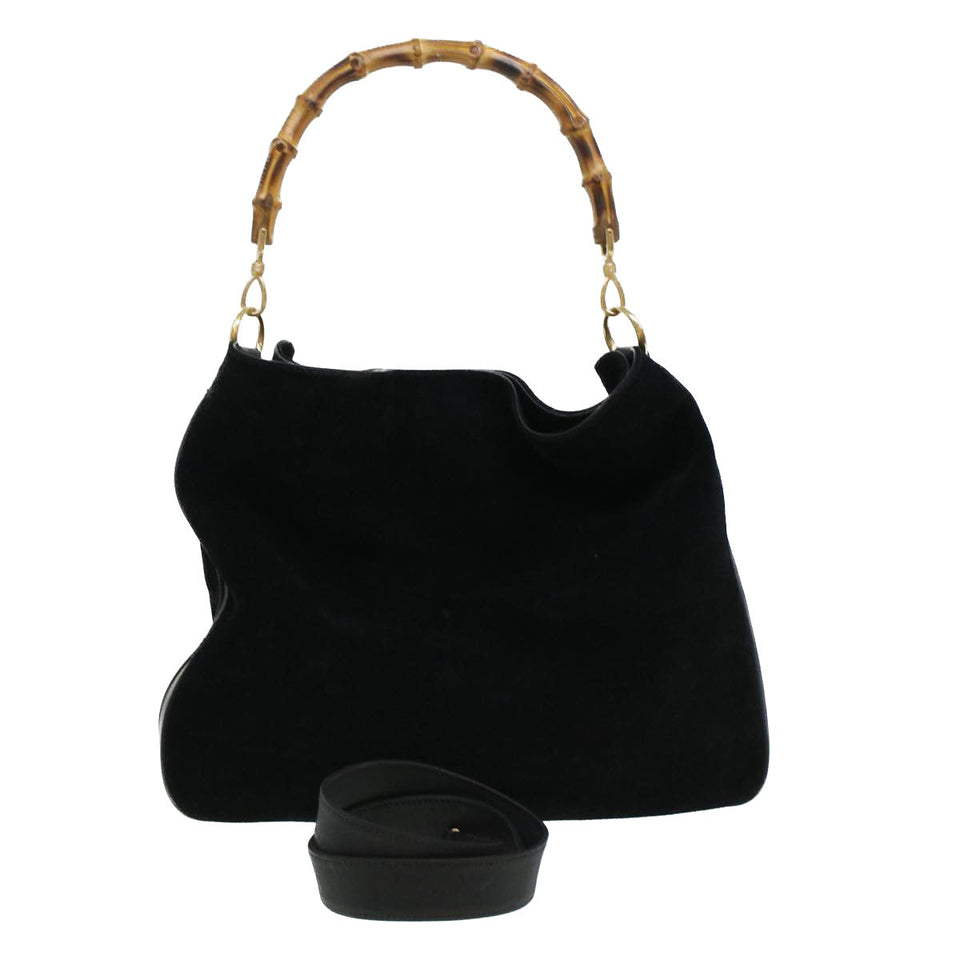 Gucci Bamboo Hand Bag Suede 2way Black 43330