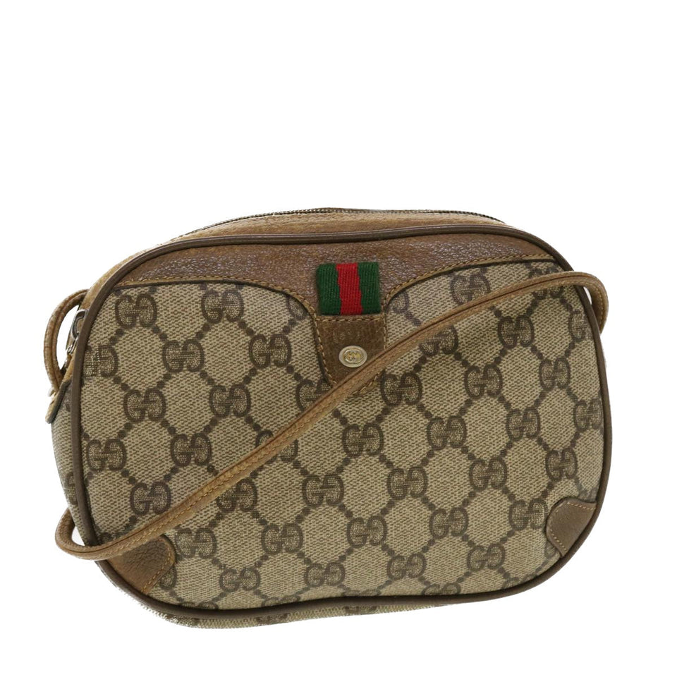 Gucci GG Supreme Web Sherry Line Shoulder Bag Beige Red 89.02.066 43663