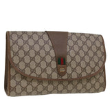 Gucci GG Canvas Web Sherry Line Clutch Bag Beige Red 89.01.031 43670