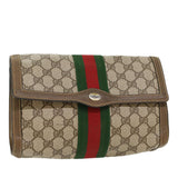 Gucci GG Canvas Web Sherry Line Clutch Bag Beige Red Green 43902