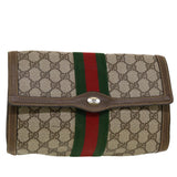 Gucci GG Canvas Web Sherry Line Clutch Bag Beige Red Green 43902