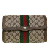 Gucci GG Canvas Web Sherry Line Clutch Bag Beige Red Green 43902