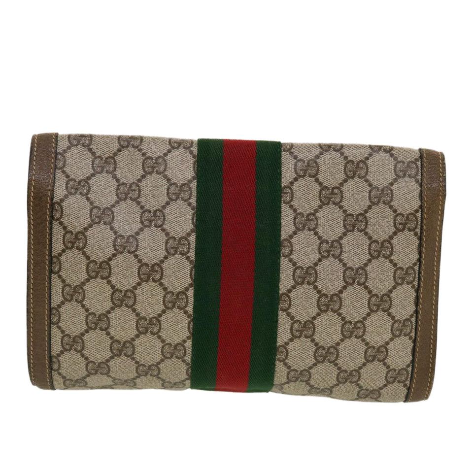 Gucci GG Canvas Web Sherry Line Clutch Bag Beige Red Green 43902