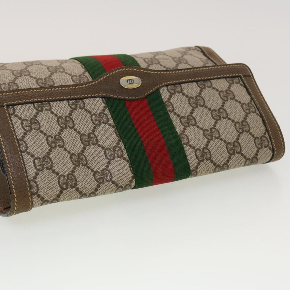 Gucci GG Canvas Web Sherry Line Clutch Bag Beige Red Green 43902