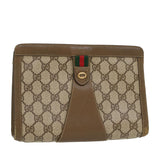 Gucci GG Canvas Web Sherry Line Clutch Bag PVC Leather Beige Red 43908