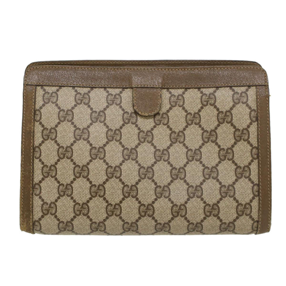 Gucci GG Canvas Web Sherry Line Clutch Bag PVC Leather Beige Red 43908