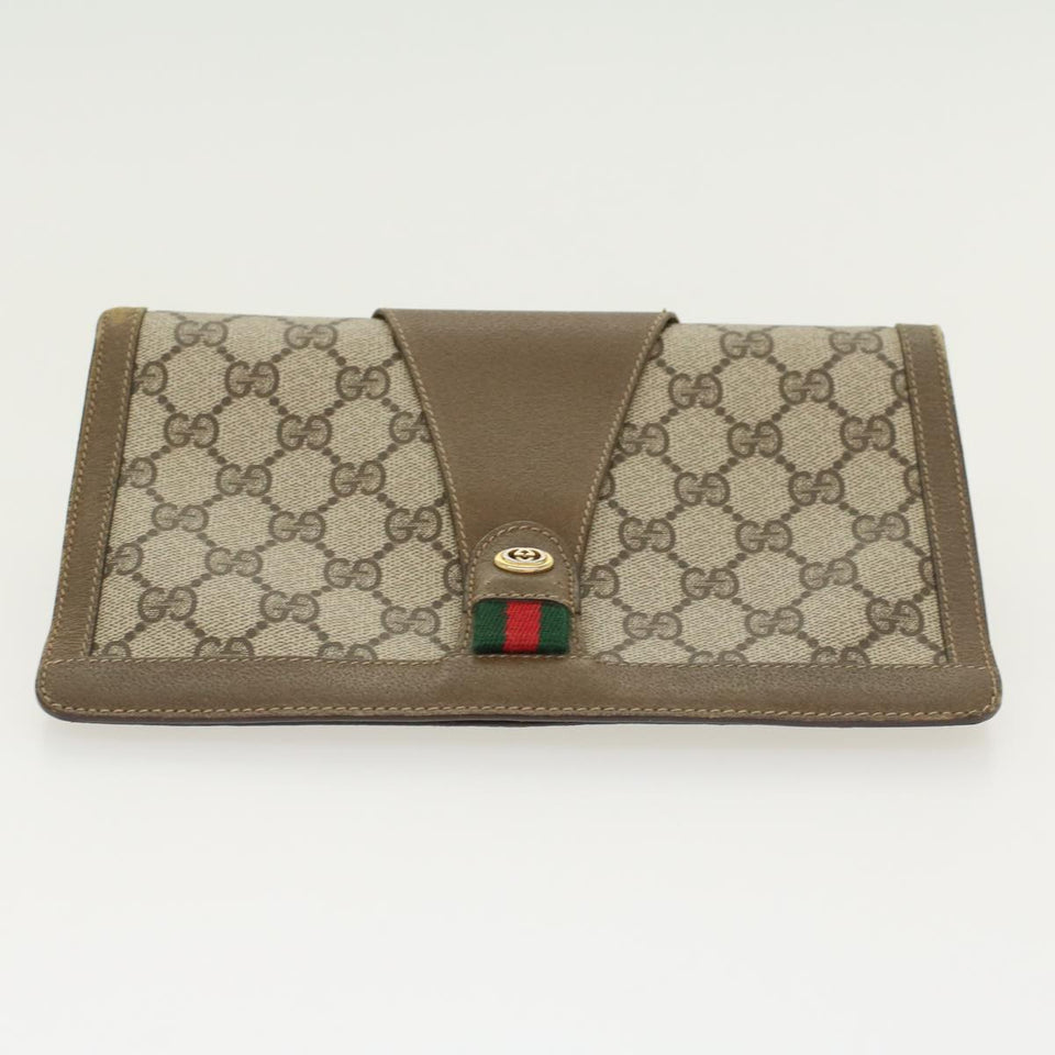 Gucci GG Canvas Web Sherry Line Clutch Bag PVC Leather Beige Red 43908