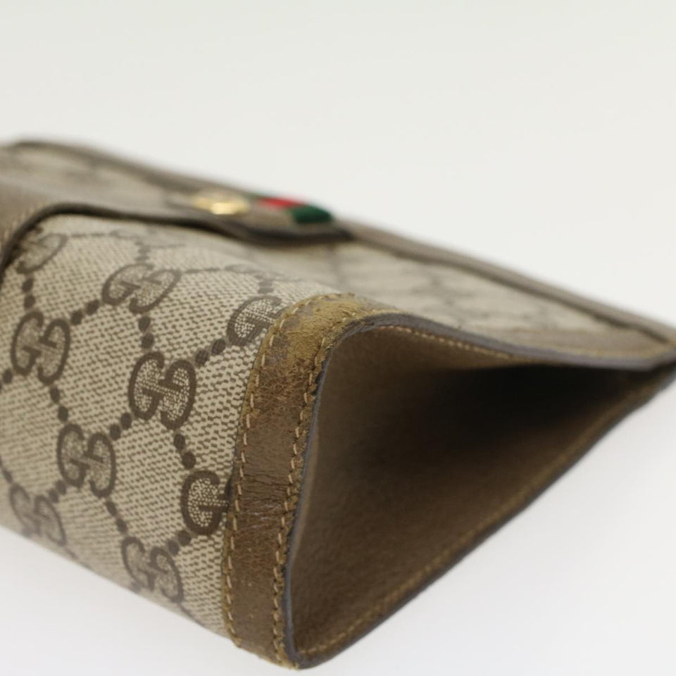 Gucci GG Canvas Web Sherry Line Clutch Bag PVC Leather Beige Red 43908