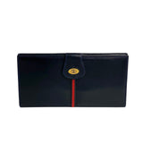 Gucci Long Wallet Purse leather Navy GG logo Metal Sherry line Women