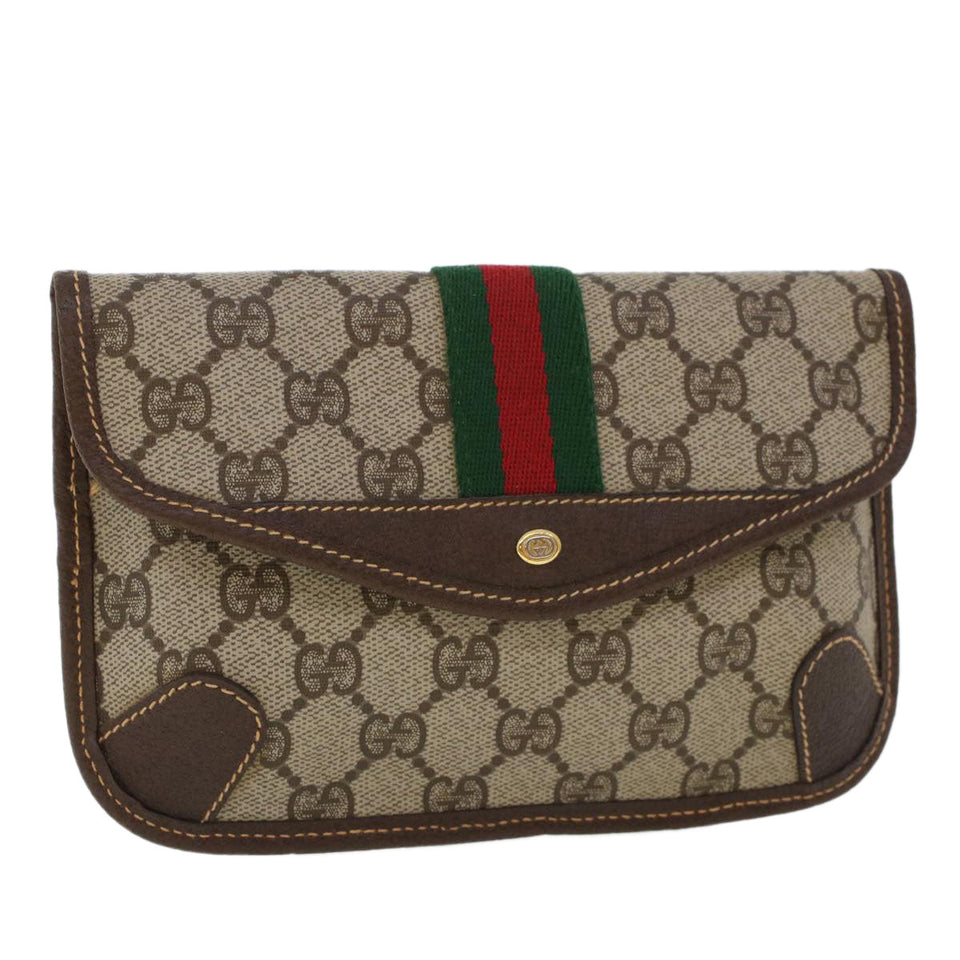 Gucci GG Canvas Web Sherry Line Pouch PVC Leather Beige Red Green 44035