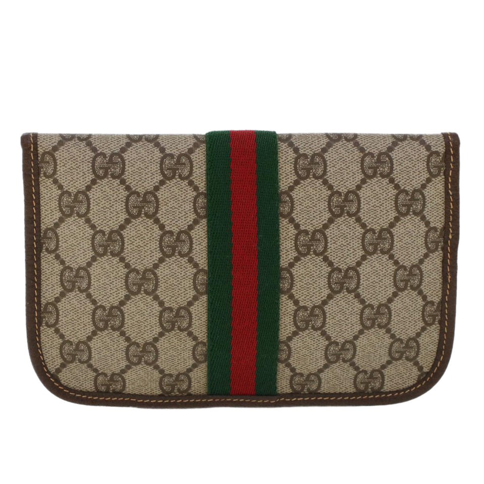 Gucci GG Canvas Web Sherry Line Pouch PVC Leather Beige Red Green 44035