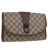 Gucci GG Canvas Web Sherry Line Clutch Bag PVC Leather Beige Green 44152