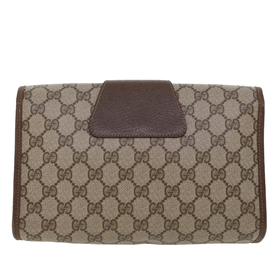 Gucci GG Canvas Web Sherry Line Clutch Bag PVC Leather Beige Green 44152