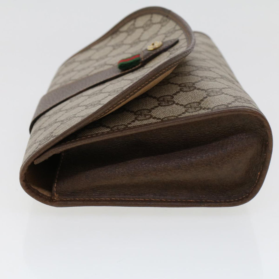 Gucci GG Canvas Web Sherry Line Clutch Bag PVC Leather Beige Green 44152