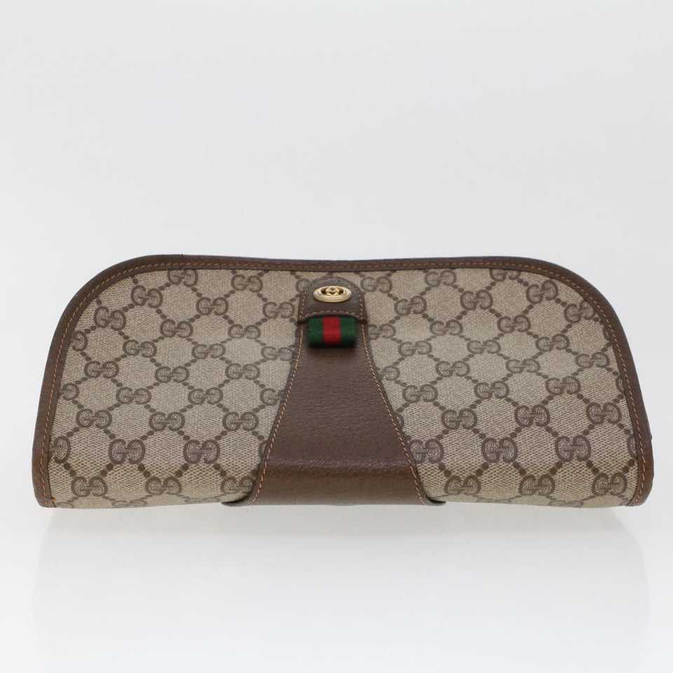 Gucci GG Canvas Web Sherry Line Clutch Bag PVC Leather Beige Green 44152