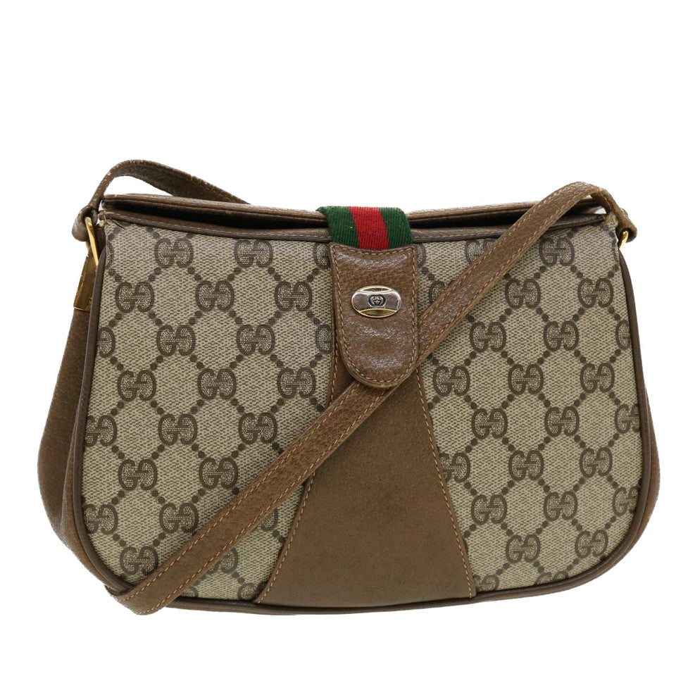 Gucci GG Canvas Web Sherry Line Shoulder Bag Beige Red 116.02.024 44306