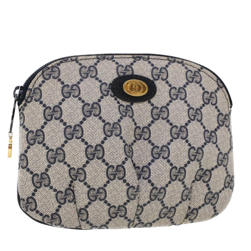 Gucci GG Canvas Pouch PVC Leather Gray Navy 378.039.4492 44420