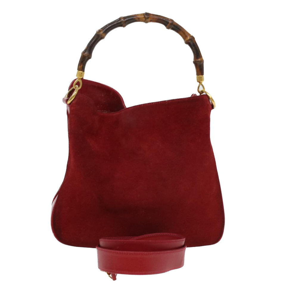 Gucci Bamboo Hand Bag Suede 2way Shoulder Bag Red 44513