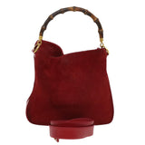 Gucci Bamboo Hand Bag Suede 2way Shoulder Bag Red 44513