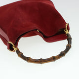 Gucci Bamboo Hand Bag Suede 2way Shoulder Bag Red 44513