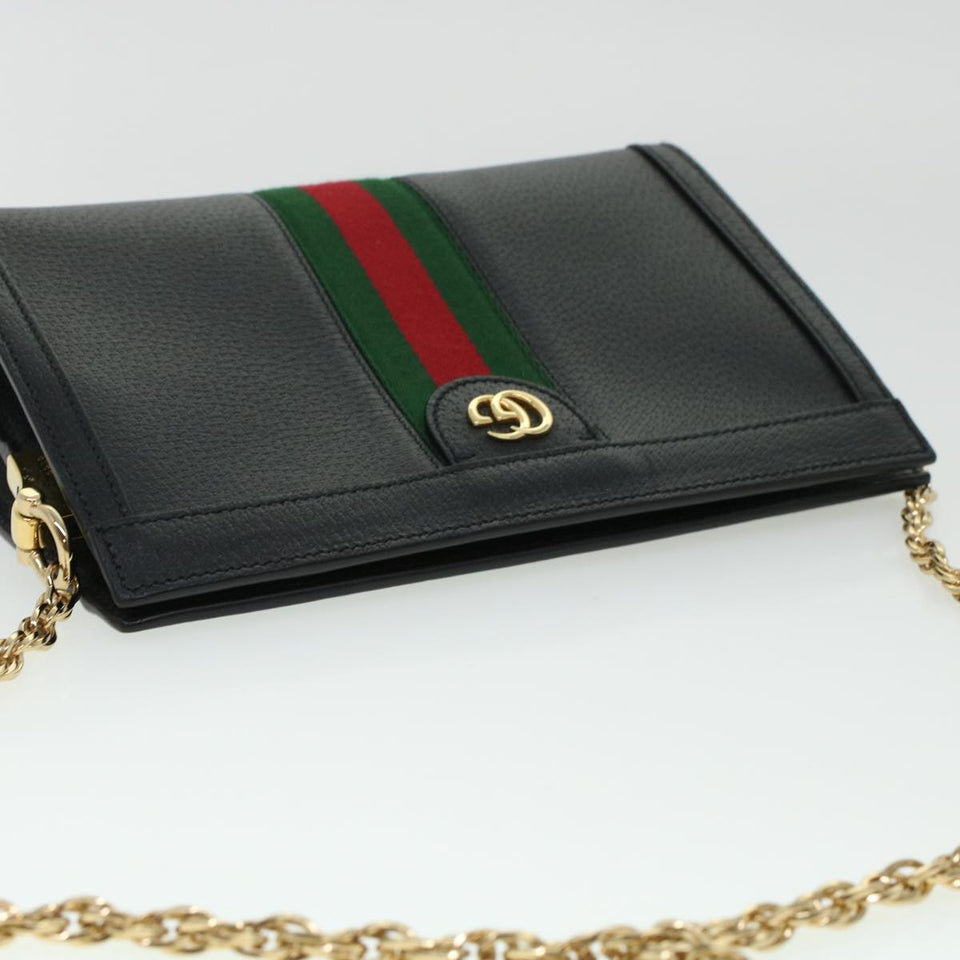 Gucci Ophdia GG Chain Web Sherry Line Shoulder Bag Black Red 503877 44699A