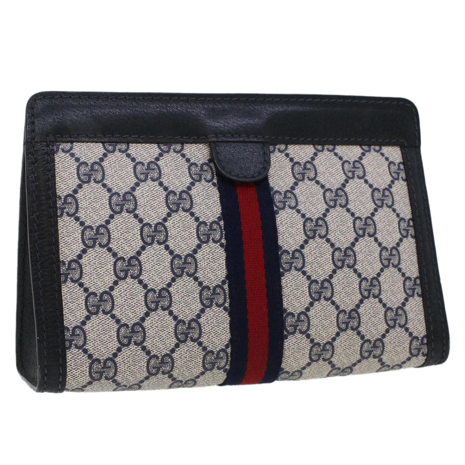 Gucci GG Canvas Sherry Line Clutch Bag Gray Red Navy 64.014.2125.23 44752