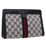 Gucci GG Canvas Sherry Line Clutch Bag Gray Red Navy 64.014.2125.23 44752