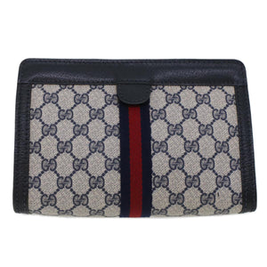 Gucci GG Canvas Sherry Line Clutch Bag Gray Red Navy 64.014.2125.23 44752