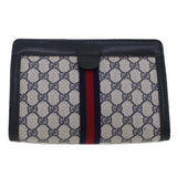 Gucci GG Canvas Sherry Line Clutch Bag Gray Red Navy 64.014.2125.23 44752