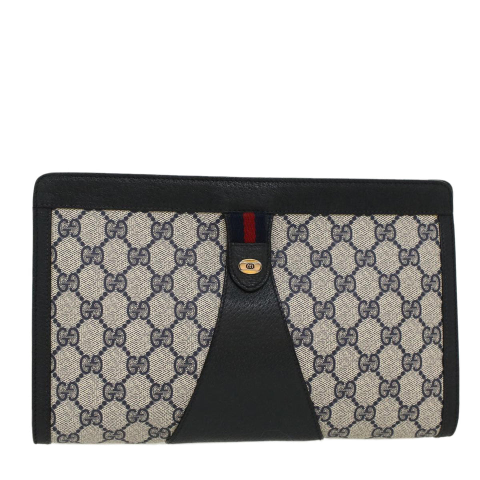 Gucci GG Canvas Sherry Line Clutch Bag Gray Red Navy 89•01•033 44785