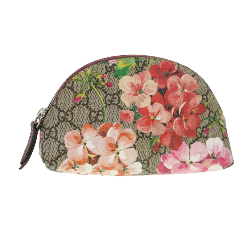 Gucci GG Canvas Floral Cosmetic Pouch PVC Leather Beige Pink 431380 45046