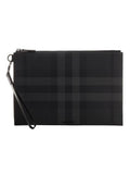Luxury Burberry Check Large Zip Pouch Clutch Bag Charcoal