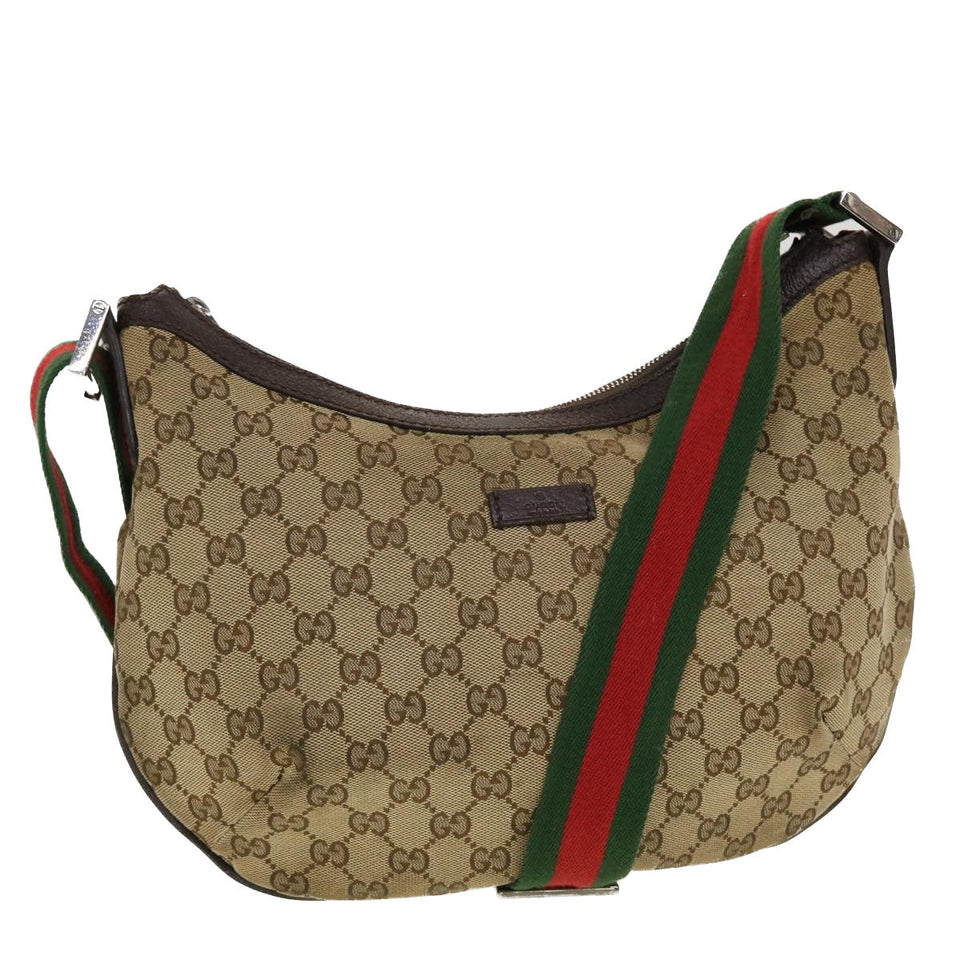 Gucci GG Canvas Web Sherry Line Shoulder Bag Beige Green Red 181092 45097