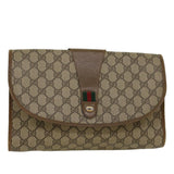 Gucci GG Canvas Web Sherry Line Clutch Bag PVC Leather Beige Red 45599