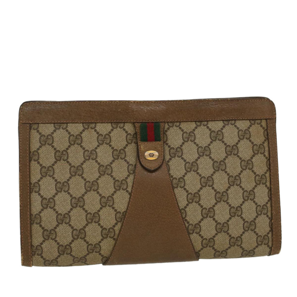 Gucci GG Canvas Web Sherry Line Clutch Bag PVC Leather Beige Red 45600