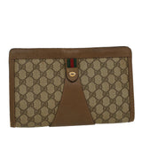 Gucci GG Canvas Web Sherry Line Clutch Bag PVC Leather Beige Red 45600